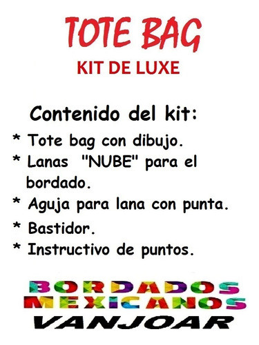 Cartera Bolso Tote Bag Para Bordar + Aguja Bordar Kit Comple 1