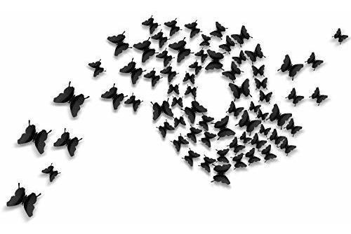 Espejos Mariposas 3d 48 Unidades Negras 1