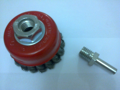 Escova Copo Aço Trançado Com Adaptador Para Uso Em Furadeira 1