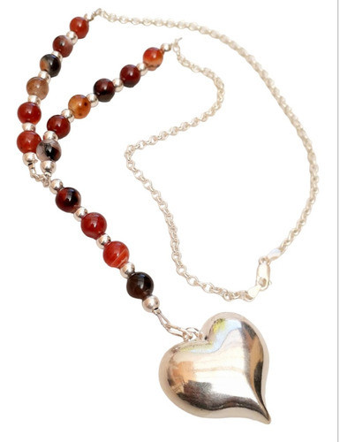 Collar Plata 925 Agata Cornalina Y Corazon Inflado Coll162 0