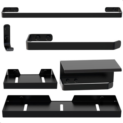 Kit Banheiro Preto Acessórios Inox 6 Peças Max 0