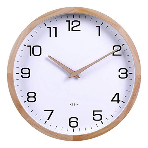 Kesin - Reloj De Pared Silencioso Redondo De Madera De 12 Pu 0