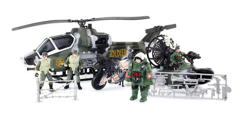 Set Gigante 56 Cm Helicóptero Bote Y Moto Con Figuras 0