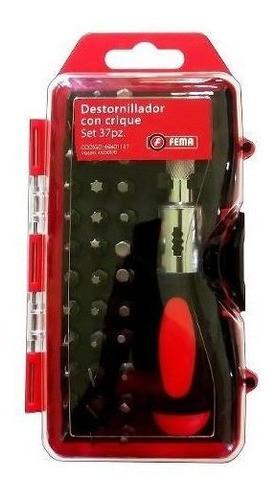 Set Destornillador C Crique Fema + Kit 37 Puntas Piezas 25mm 0