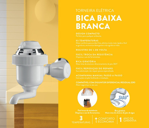 Torneira Elétrica Bica Baixa 3t 4400w 220v Sintex 1