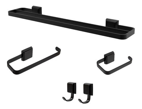Acessórios Para Banheiro Preto Fosco 5 Peças 2 Cabides Duplo 0