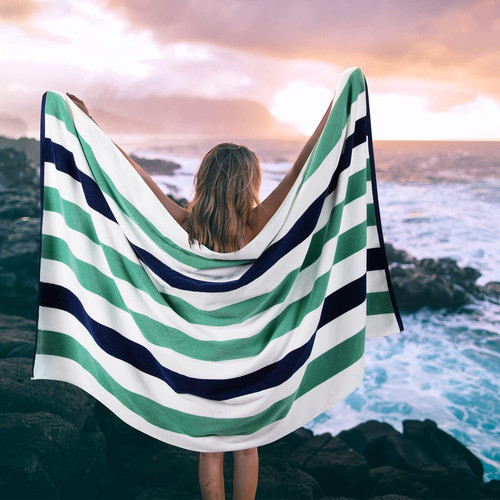 Toalla Playa Algodón Bornbay Gran Tamaño Blanco Azul Verdoso 1