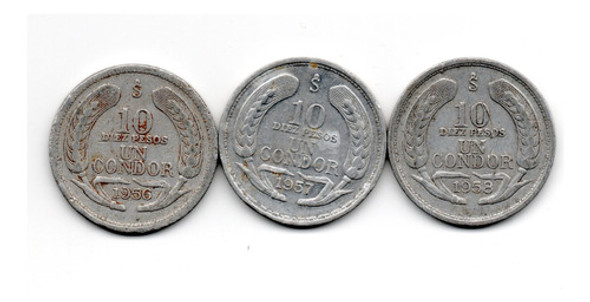 Chile Lote 3 Monedas 10 Pesos 1 Condor Años 1956 A 1958 0 Chile Lote 3 Monedas 10 Pesos 1 Condor Años 1956 A 1958 0