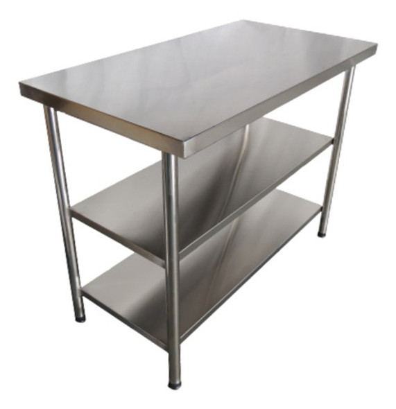 Mesa Em Aço Inox 2 Prateleiras Lisas 0