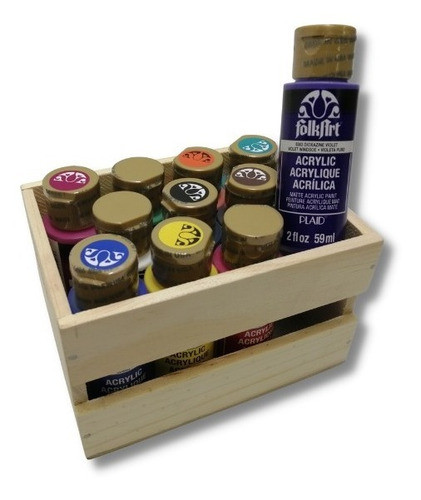 Kit De Pintura Acrilica Folk Art Usa 11 Colores + Cajón 1