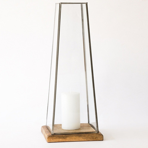 Fanal Base Madera G 21x21x49 Cm Decoración Porta Velones 0