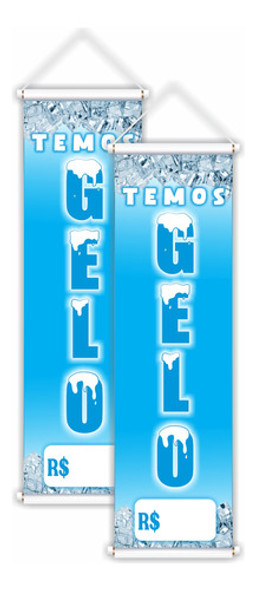 Kit 2 Banners Faixa Temos Gelo Preço Editável Depósito Posto 0