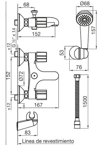 Grifería Fv Radal Ducha Exterior Transferencia 112/c7 Baño Ahora 12 Y 18 1