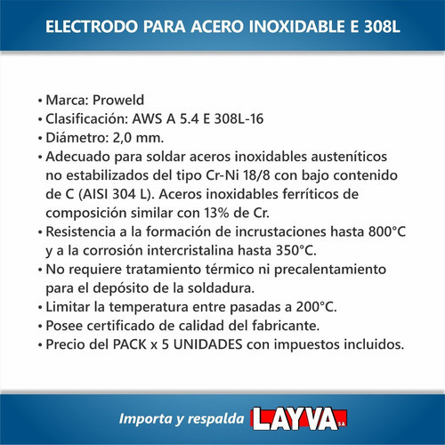 902220 Electrodos Para Acero Inoxidable E308l 2,0mm Proweld 1