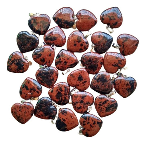 Collar Con Corazon De Piedra Obsidiana Caoba 0