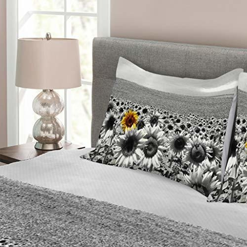 Colcha Lunarable Moderna Campo De Girasol Blanco Y Negro Con 1