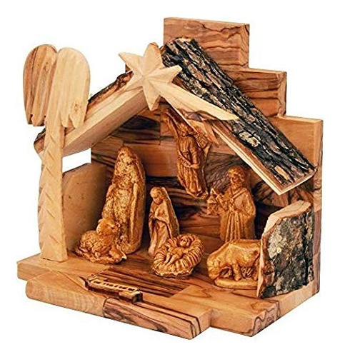 Jerusalem Juego De Pesebre De Madera De Olivo Con Figuritas 0