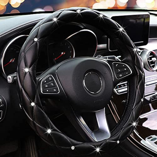 Yogurtck Diamond Funda De Volante De Cuero Suave Con Pedrerí 0