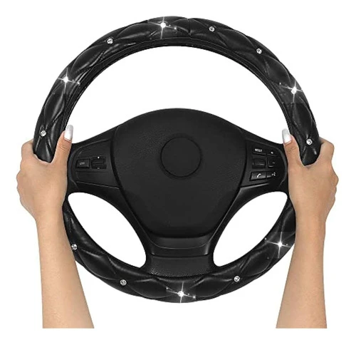 Yogurtck Diamond Funda De Volante De Cuero Suave Con Pedrerí 1