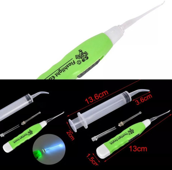 Removedor De Cera D Ouvido Cureta Lanterna +seringa Lavagem 0