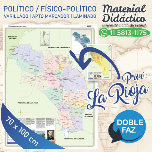 Mapa Mural Prov La Rioja - Político/físico (doble Faz) 1