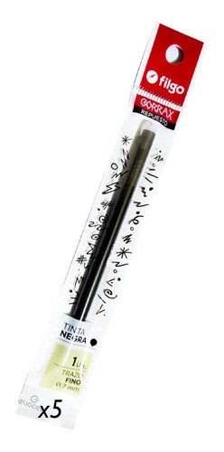 Tanque Repuesto Roller Filgo Lapicera Borrax Negro X5u. 0