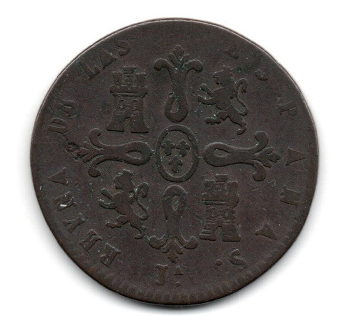 España Moneda 8 Maravedis Año 1842 Km#531.2 Jubia Isabel Ii 0