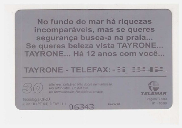 Cartão Telefônico Mídia Tayrone - Minas Gerais Tiragem 7500 1