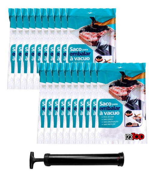 Kit 20 Saco A Vácuo 70x110 Cm + Bomba Viagem Roupas Edredom 0