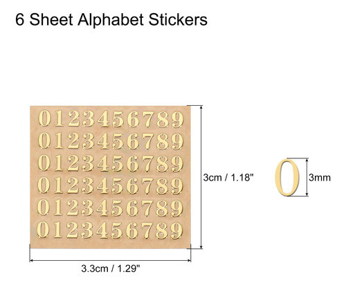 Stickers De Numeros Mini Dorados De 3x2mm 6 Hojas 1
