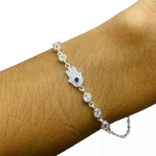 Pulsera Plata 925 Zircones Cubic Mano Fatima Pequeña Rega 0