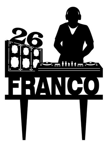 Cake Topper Adorno Torta - Dj Musica Disco Personalizable 0