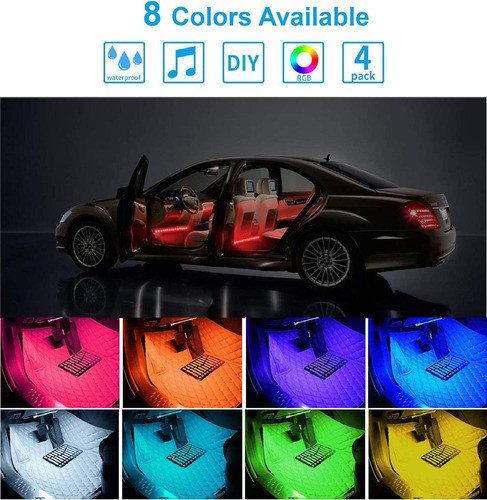 Luz Led Interior Auto Multicolor Usb Control Inalámbrico X 4 1