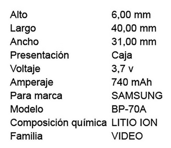 Bateria Para Samsung Bp70a Es68 St93 St95 Wb35f Dv180f Dv150 1 Bateria Para Samsung Bp70a Es68 St93 St95 Wb35f Dv180f Dv150 1