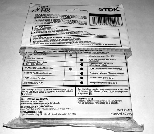 Casette  8 Mm Tdk Hs60 Nuevo Sellado  Filmadora Japon 1