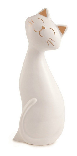 Gato Charmoso Decorativo Enfeite Casa Cerâmica Médio Branco 0