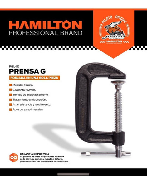 Prensa Tipo G 4 PuLG. Sargento Linea Pesada Hamilton Pgl40 1