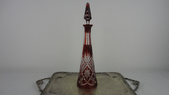 Fino Botellon Cristal Rubi Tallado Antiguo Con Tapon Vealo 0