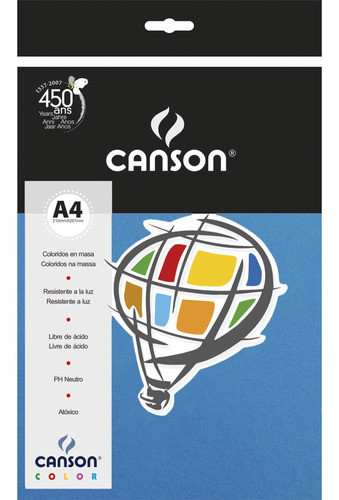 Papel Canson Color 180g/m² A4 Azul Mar 1265 C/10 Folhas 0
