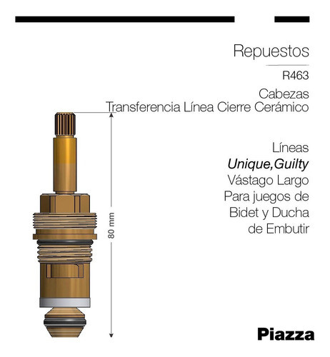 Repuesto Grifería Piazza Cabezal Cierre Cerámico Para Ducha 1