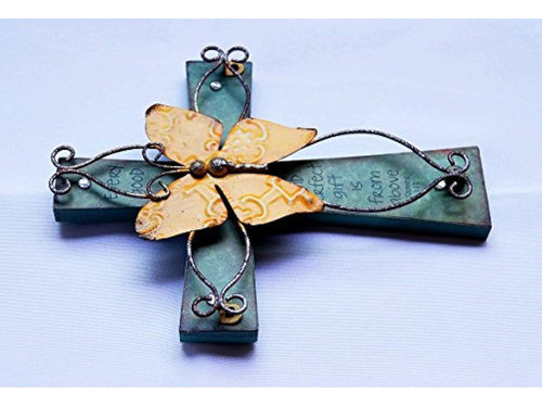 Crucifijo De Madera Único Con Antiqued Metal Decorativo Mari 1