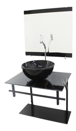 Kit Gabinete Banheiro 60cm Mármore Preto + Torneira 0