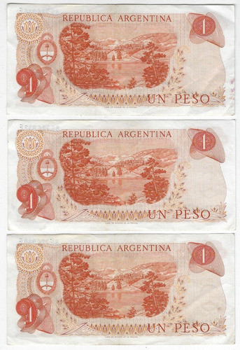 B79 Argentina Billete 1 Peso Año 1974 Bot. 2318 X3 Unid. 1