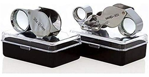Juego 2 Lupas Joyero 10x 30x Metal Cromado Con Estuche 1