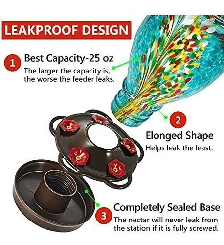 Bebedero Colibri Lujii Vidrio Soplado A Mano - Celeste 700ml 1