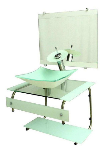 Gabinete De Vidro 60cm It Inox Com Cuba Retangular Branco 0