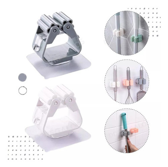 Pack X3 Ganchos Adhesivo Colgar Escoba Utensilio Cocina Baño 1