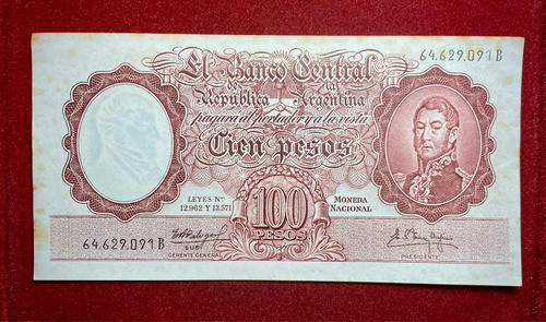 Billete 100 Pesos Argentina 1960 Serie B Fa Bottero 2057 0