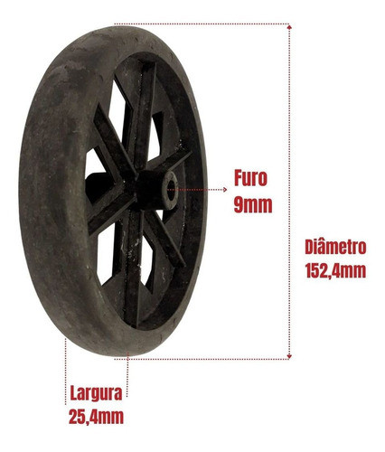 Roda Para Carrinho De Feira Comum Pneu Maciço Eixo 9mm 1