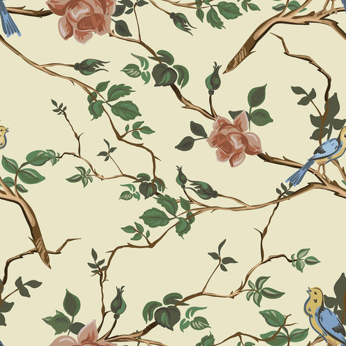 Varypaper Papel Tapiz Floral Oriental Beige De 17.7 X 78.7 P 0